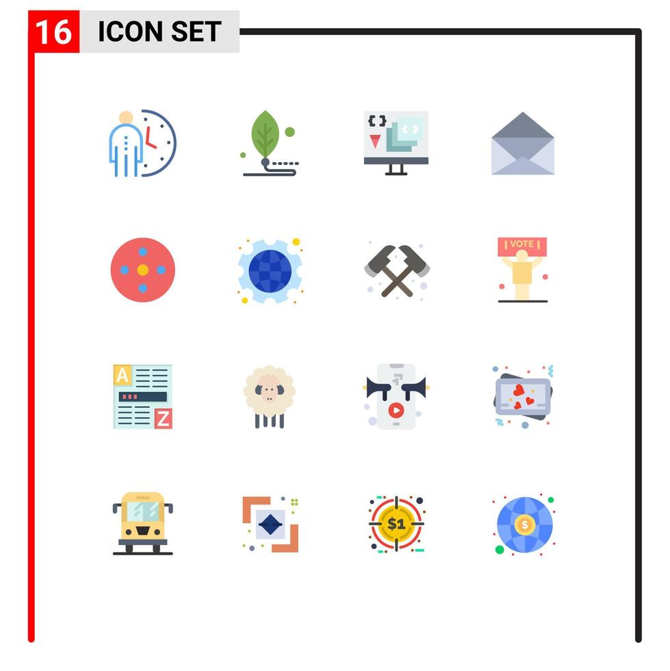 satz von 16 modernen ui-symbolen symbole zeichen für die programmierung offener nachrichtenblätter entwickeln bearbeitbare pakete kreativer vektordesignelemente vektor