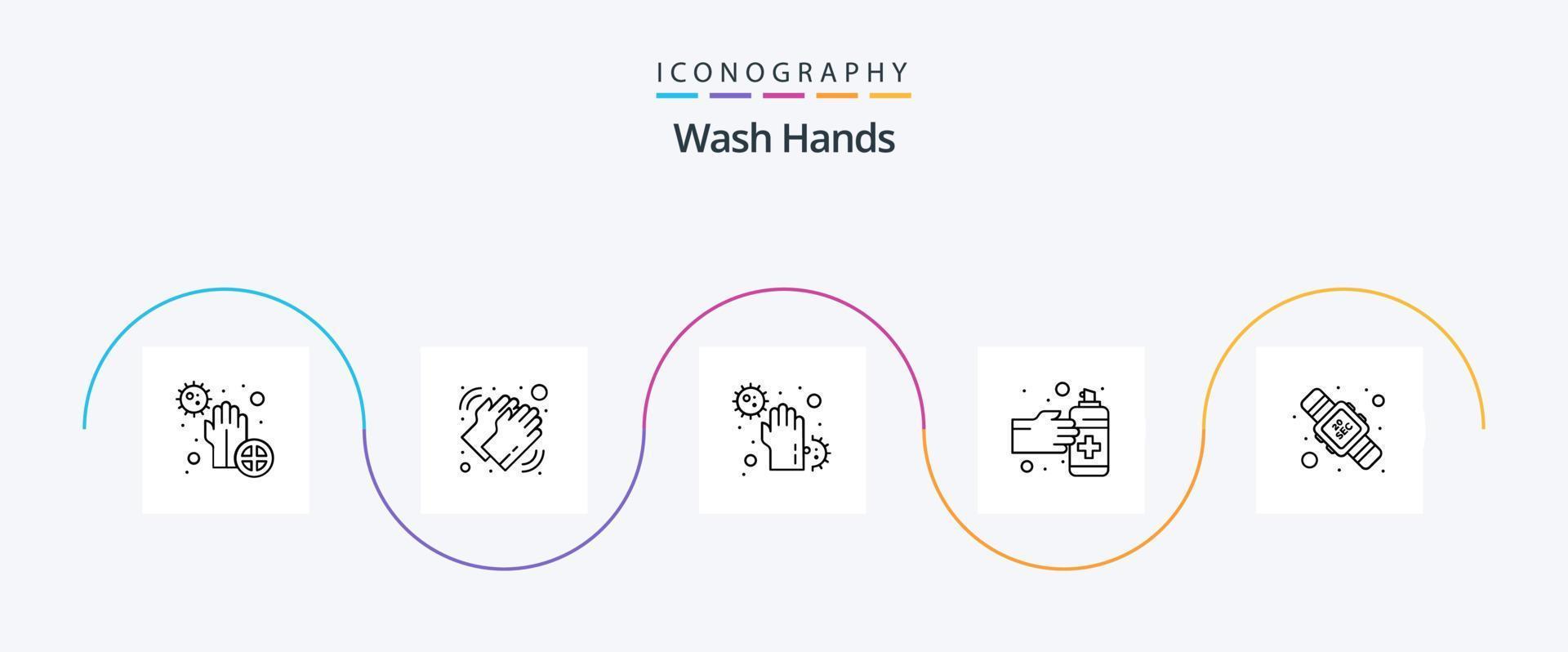 tvätta händer linje 5 ikon packa Inklusive medicin. gester. torr. infektera. sjukdom vektor