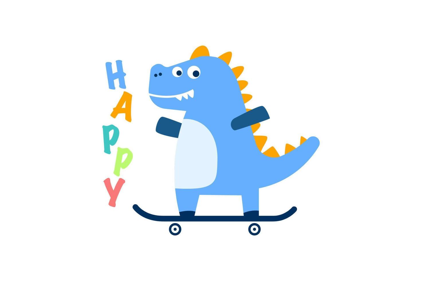 söt dino tecknad serie spelar skateboard begrepp design illustration vektor