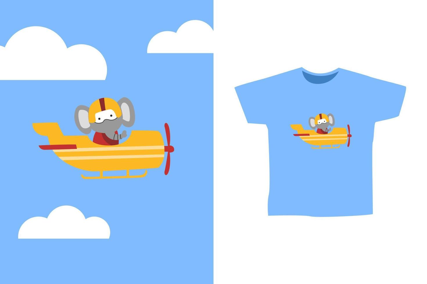 vektor illustration av liten elefant pilot på flygplan för t-shirt