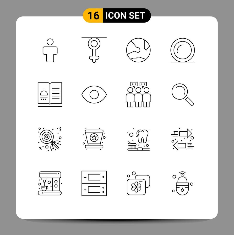 uppsättning av 16 modern ui ikoner symboler tecken för kokbok tack app mat social redigerbar vektor design element