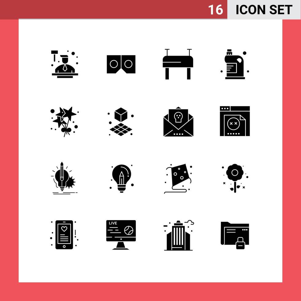 Stock Vector Icon Pack mit 16 Linienzeichen und Symbolen für Cube Stare Sport Birthday Fluid editierbare Vektordesign-Elemente