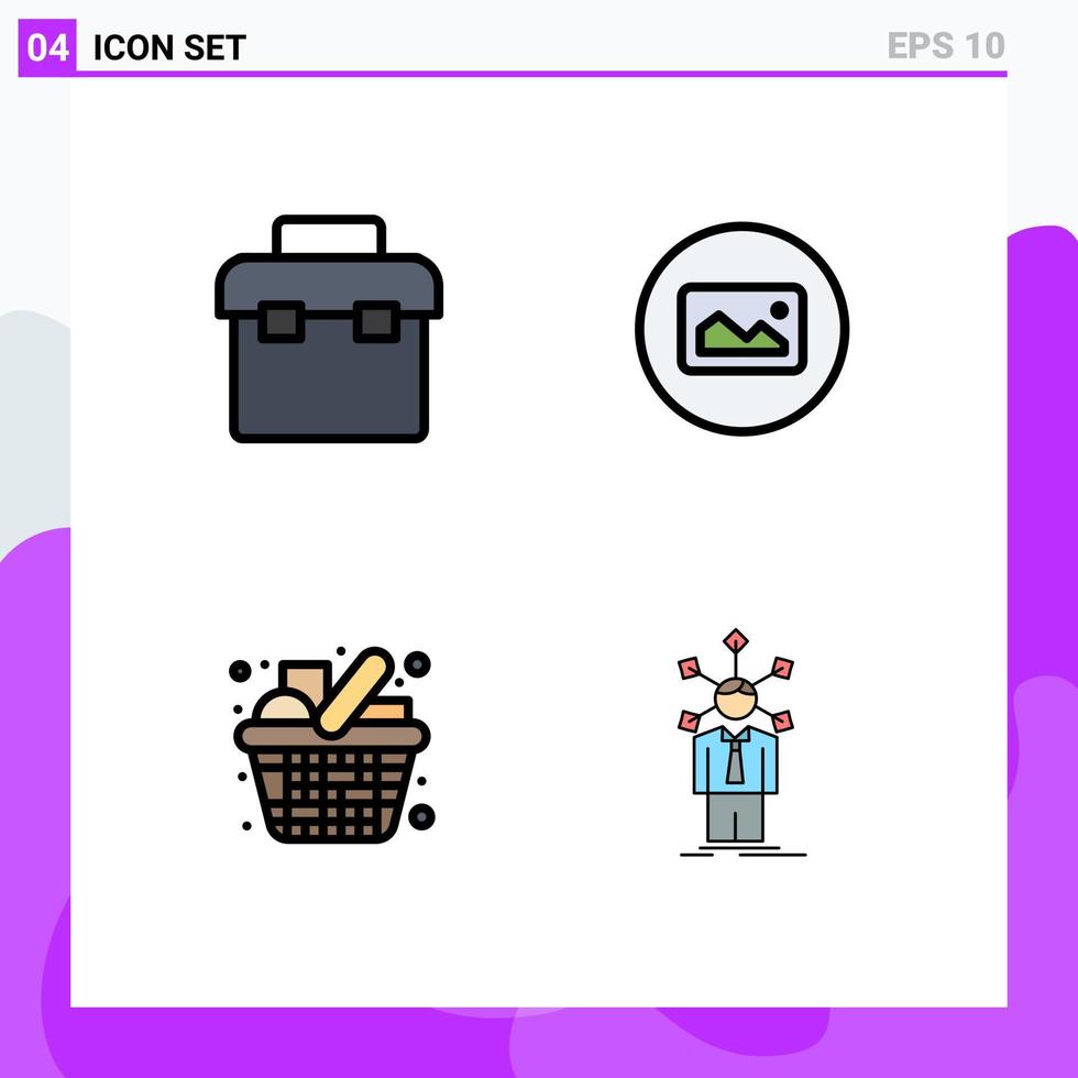 moderner Satz von 4 gefüllten flachen Farben Piktogramm der Box Lebensmittel-Toolbox grundlegende Küche editierbare Vektordesign-Elemente vektor