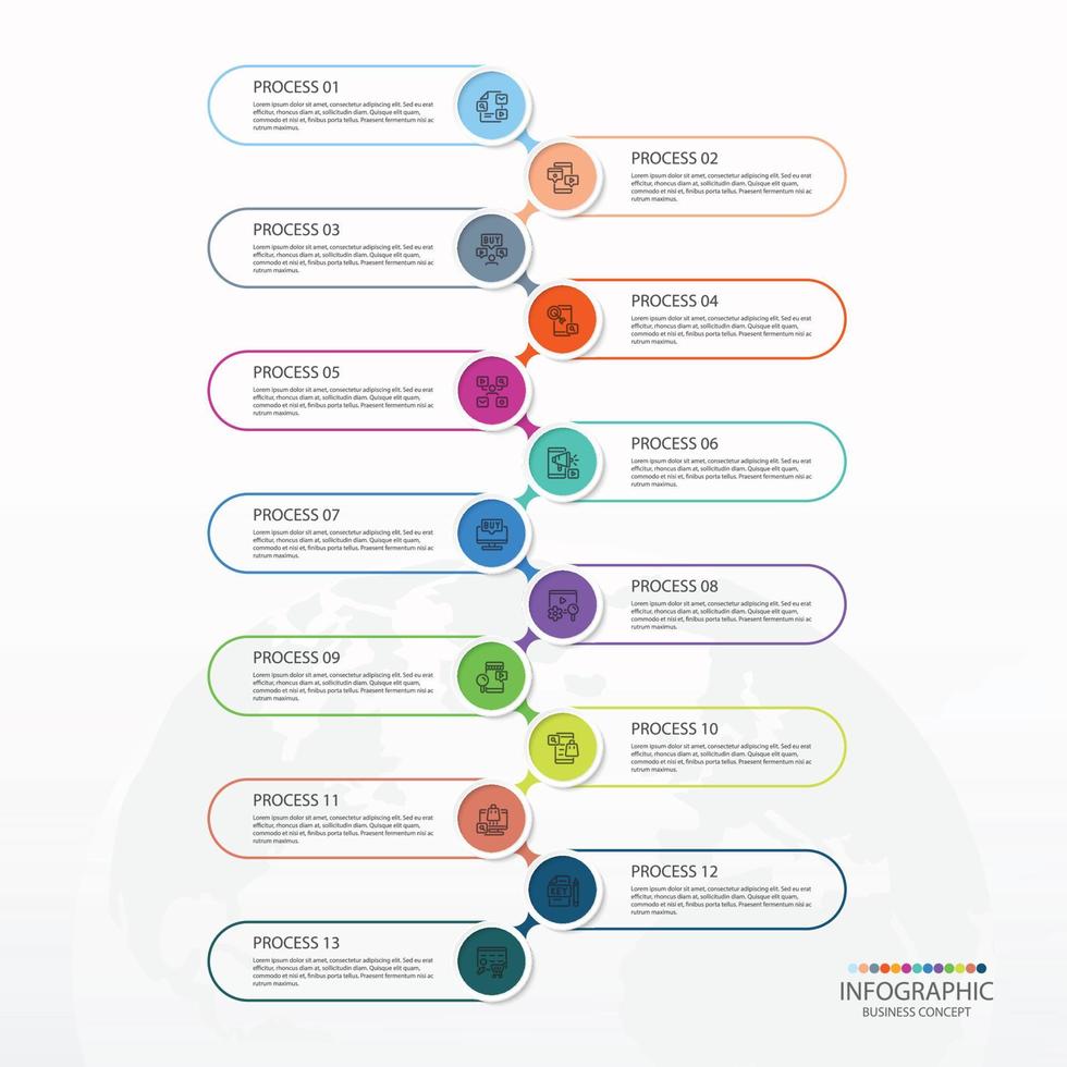 infographic med 13 steg, bearbeta eller alternativ. vektor