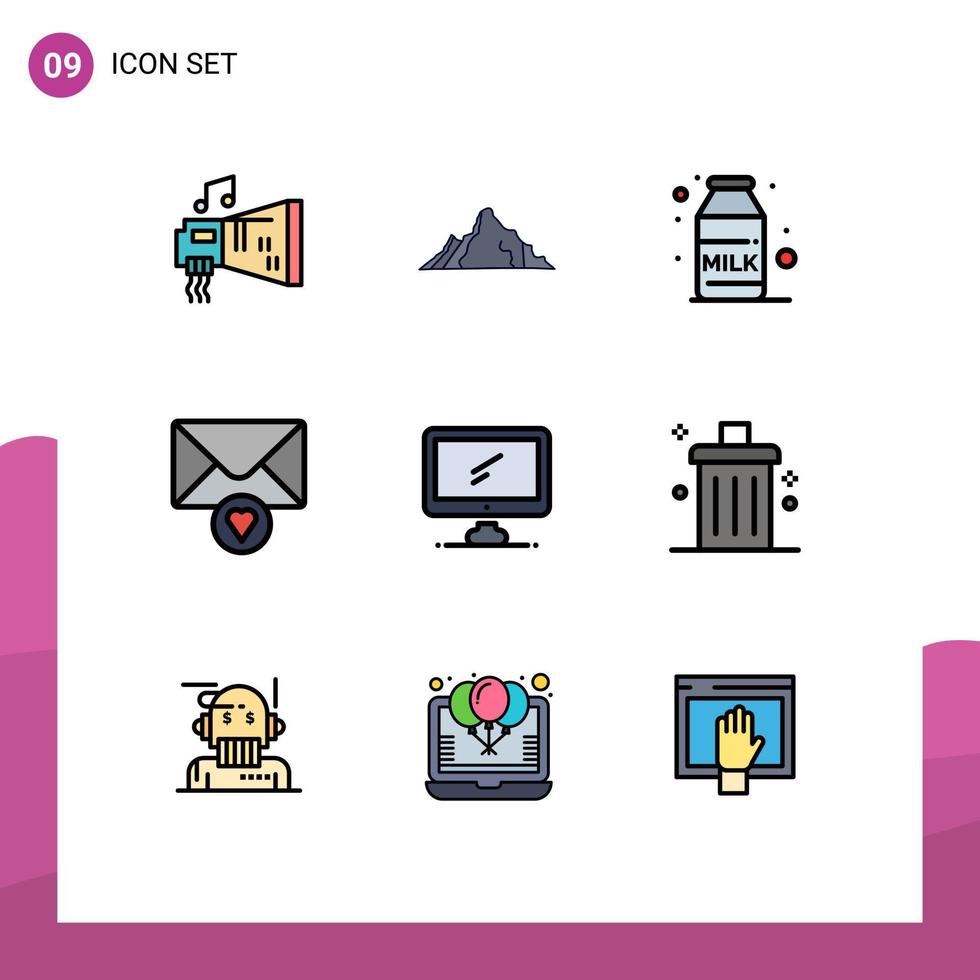 9 universelle Filledline-Flachfarben für Web- und mobile Anwendungen überwachen bearbeitbare Vektordesign-Elemente für Valentinstag-Bergbotschaften Milch vektor