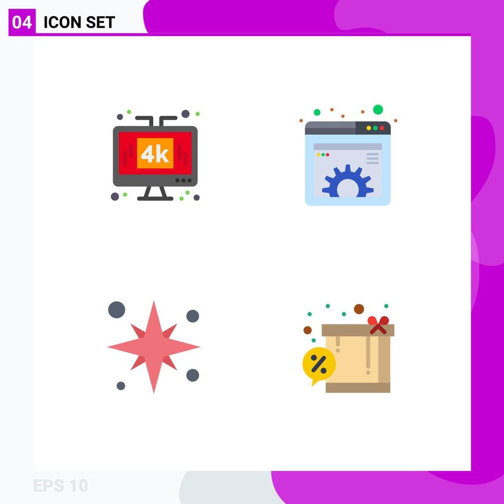 Stock Vector Icon Pack mit 4 Zeilen Zeichen und Symbolen für Computer-Web-Technologie-Dokument Star editierbare Vektor-Design-Elemente