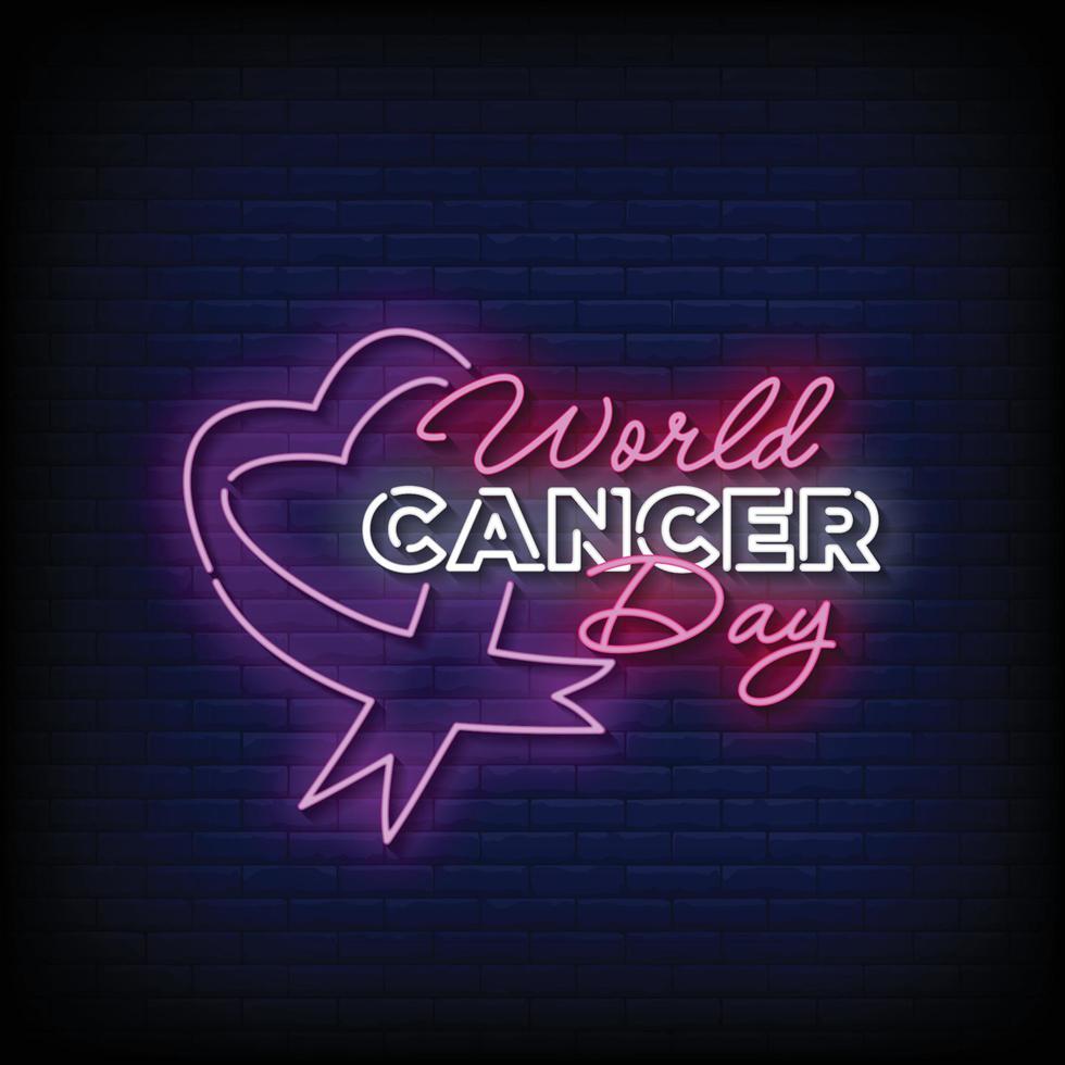 neon tecken värld cancer dag med tegel vägg bakgrund vektor illustration