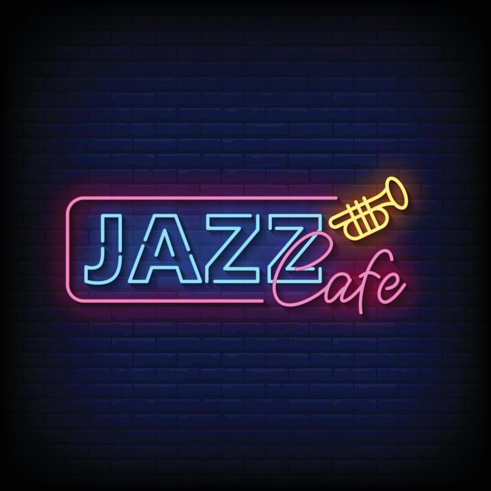 neon tecken jazz Kafé med tegel vägg bakgrund vektor illustration