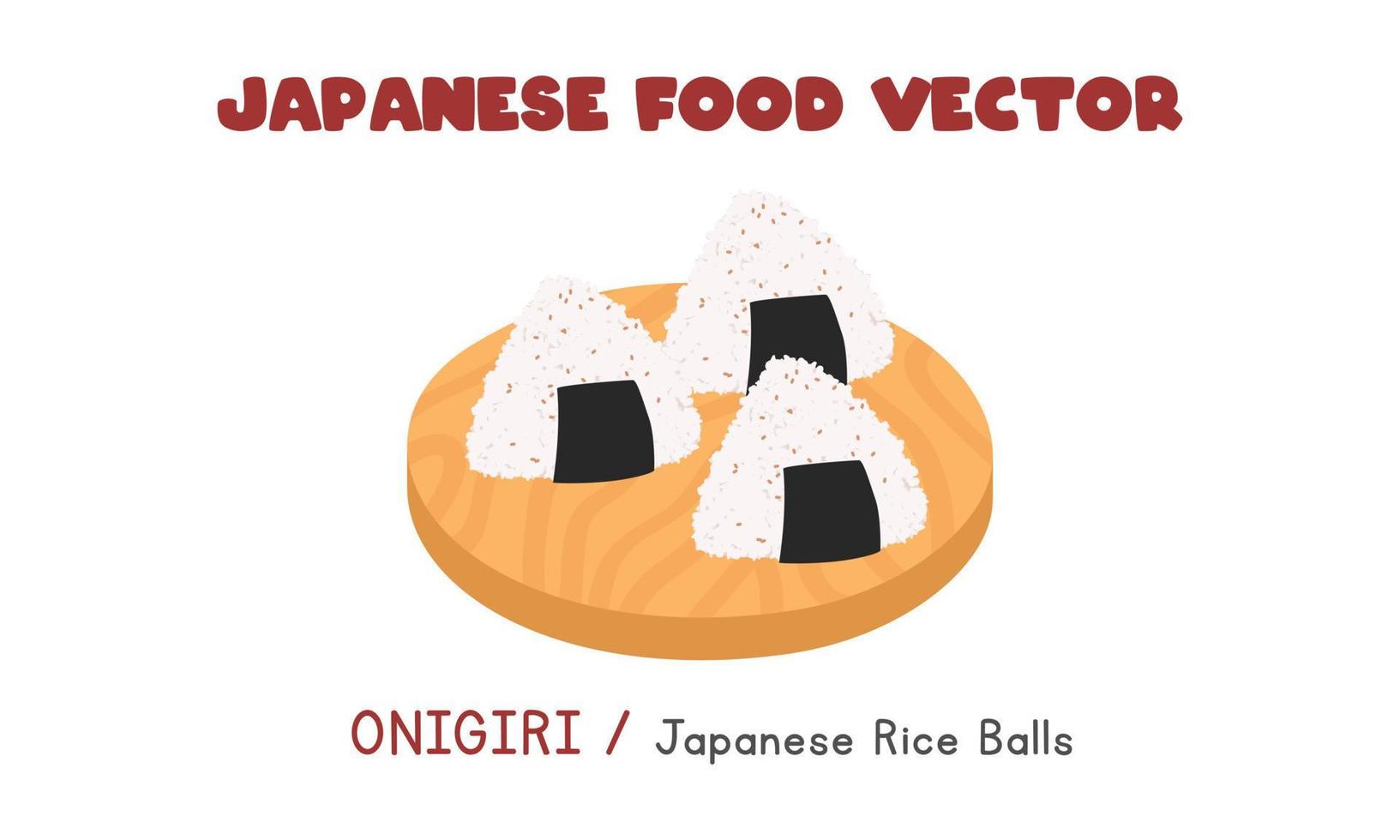 japansk onigiri - japansk ris bollar platt vektor design illustration, ClipArt tecknad serie stil. asiatisk mat. japansk kök. japansk mat