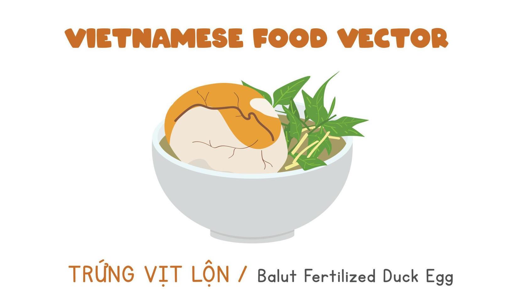 Flacher Vektor des vietnamesischen balut befruchteten Enteneis. trung vit lon clipart-karikatur. asiatisches Essen. Vietnamesische Küche. vietnamesisches exotisches lebensmittelvektordesign