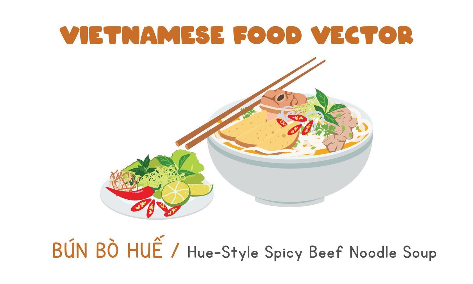 vietnamese nyans stil kryddad nötkött nudel soppa platt vektor design. bulle bo nyans vietnam ClipArt tecknad serie stil. asiatisk mat. vietnamese kök. vietnam mat