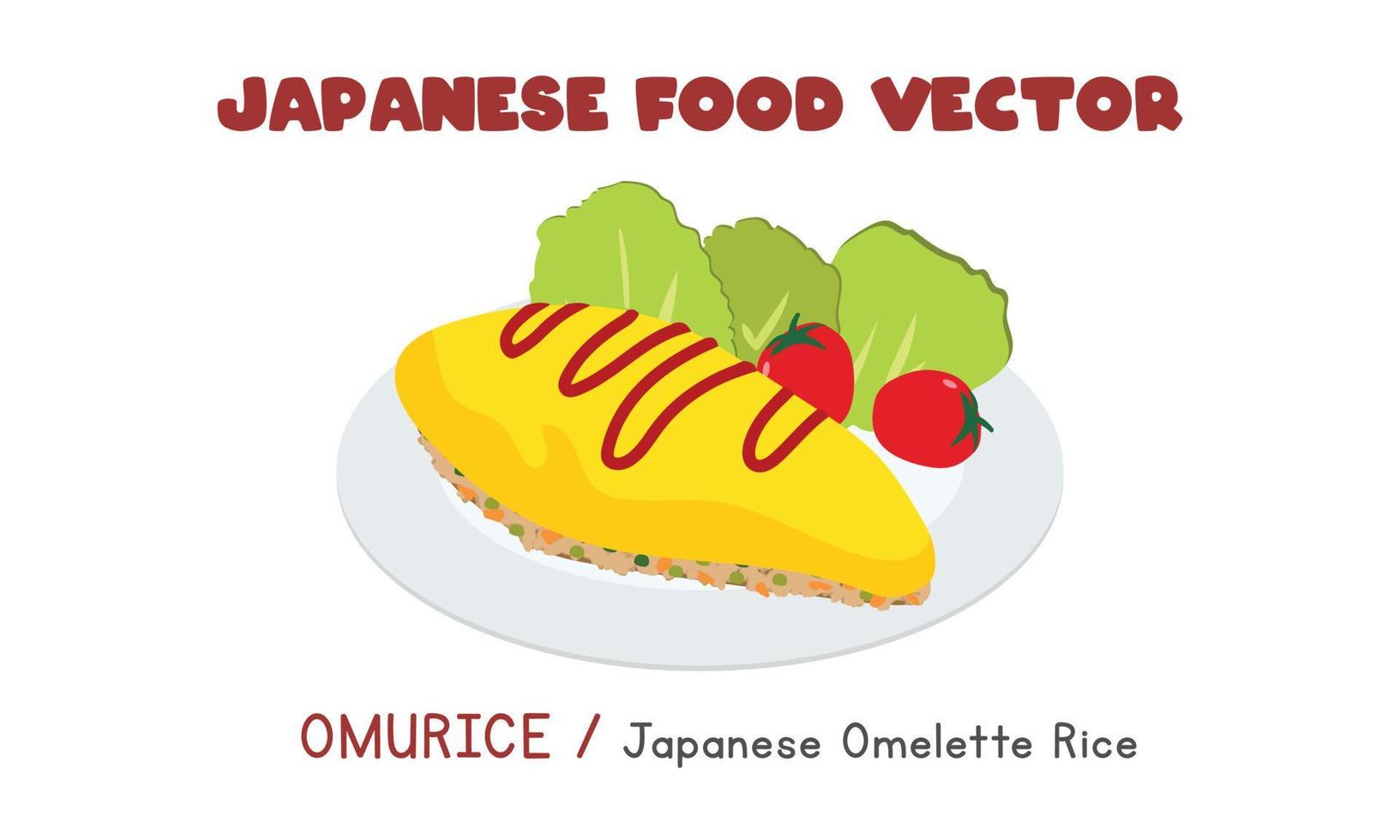 japansk omurice - japansk omelett ris platt vektor design illustration, ClipArt tecknad serie stil. asiatisk mat. japansk kök. japansk mat