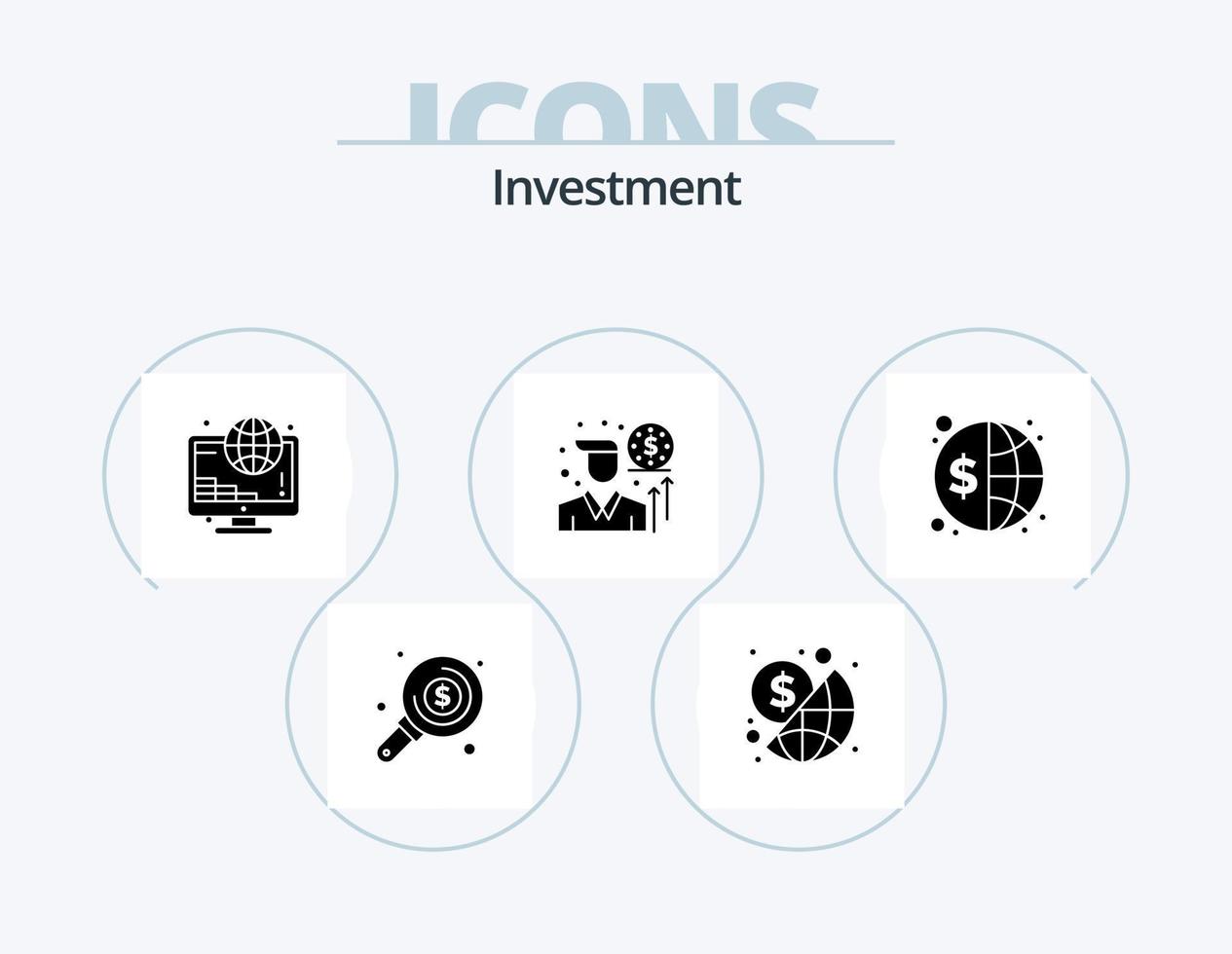 investering glyf ikon packa 5 ikon design. investering. finansiera. investering. investerare. affärsman vektor