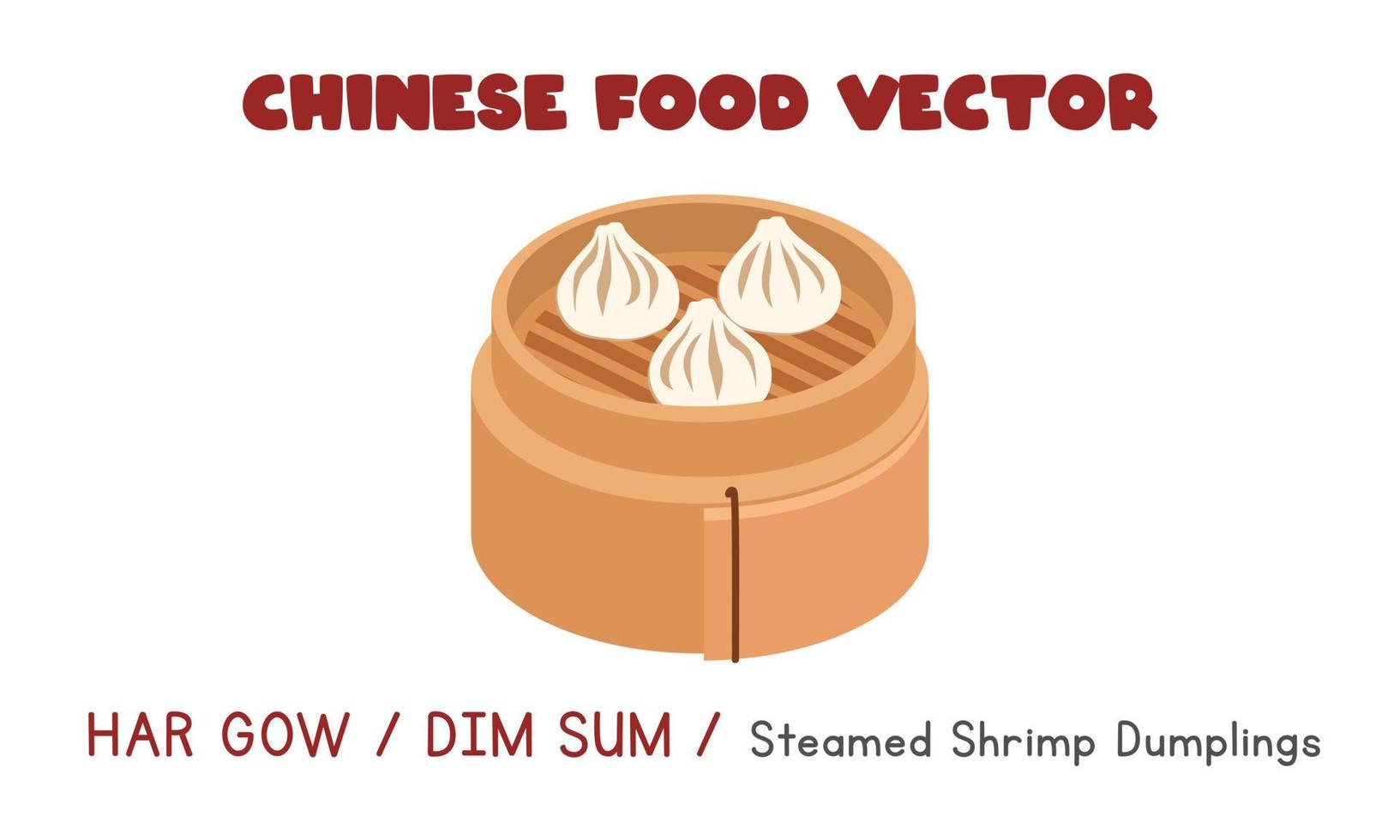 chinesisches har gow oder dim sum - chinesische gedämpfte garnelenknödel in einer flachen vektordesignillustration des bambusdampfers, clipart-karikaturart. asiatisches Essen. chinesische Küche. chinesisches Essen vektor