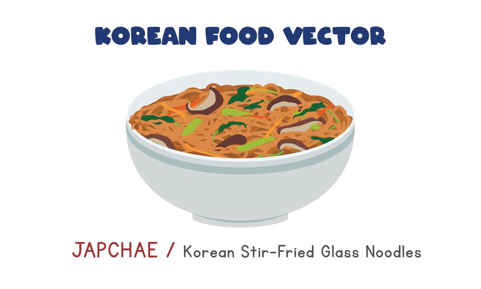 koreanische japchae - koreanische gebratene glasnudeln flache vektordesignillustration, clipart-karikaturart. asiatisches Essen. koreanische Küche. Koreanisches Essen vektor