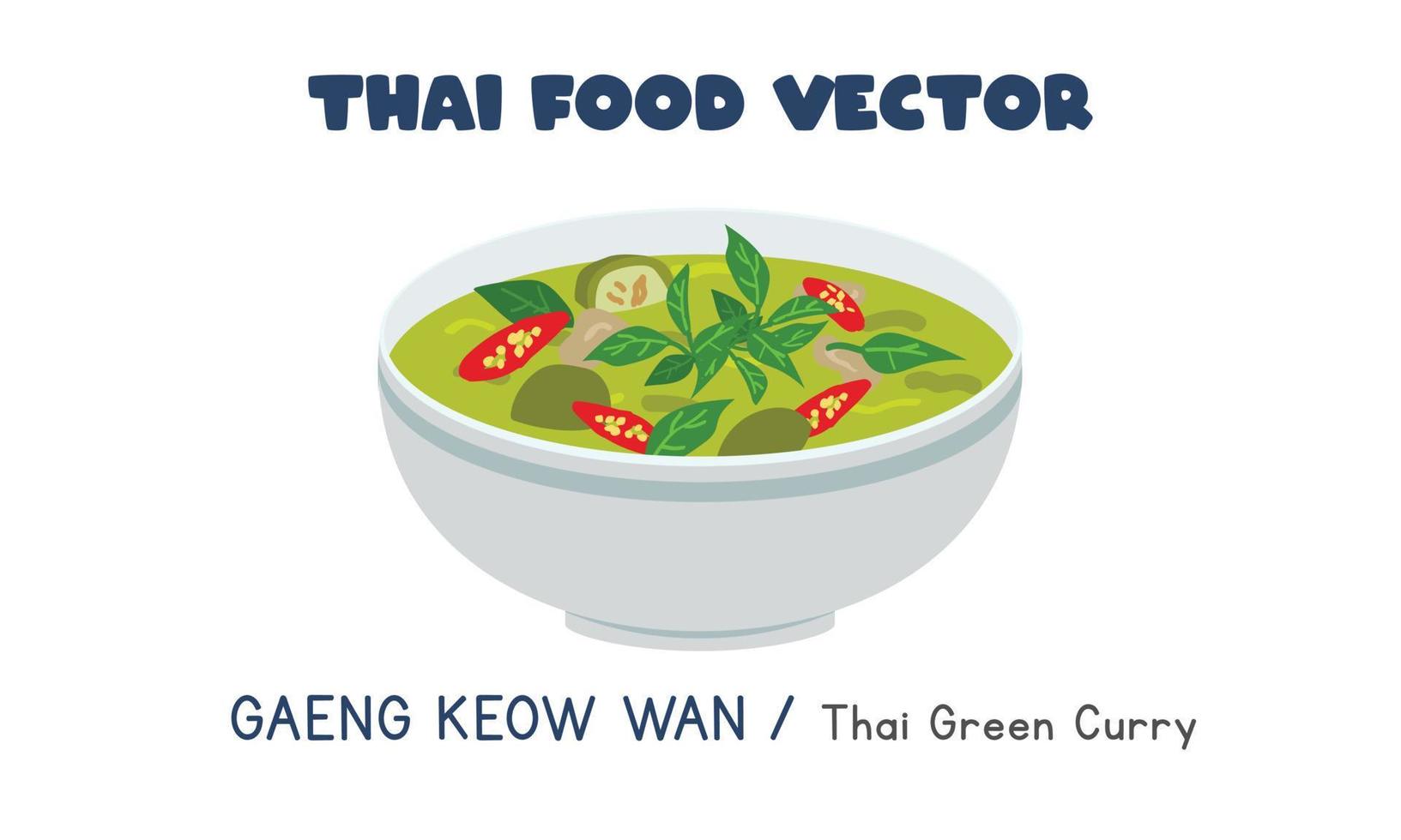 thai gaeng keow glåmig - thai grön curry platt vektor design illustration, ClipArt tecknad serie stil. asiatisk mat. thai kök. thai lokal- mat