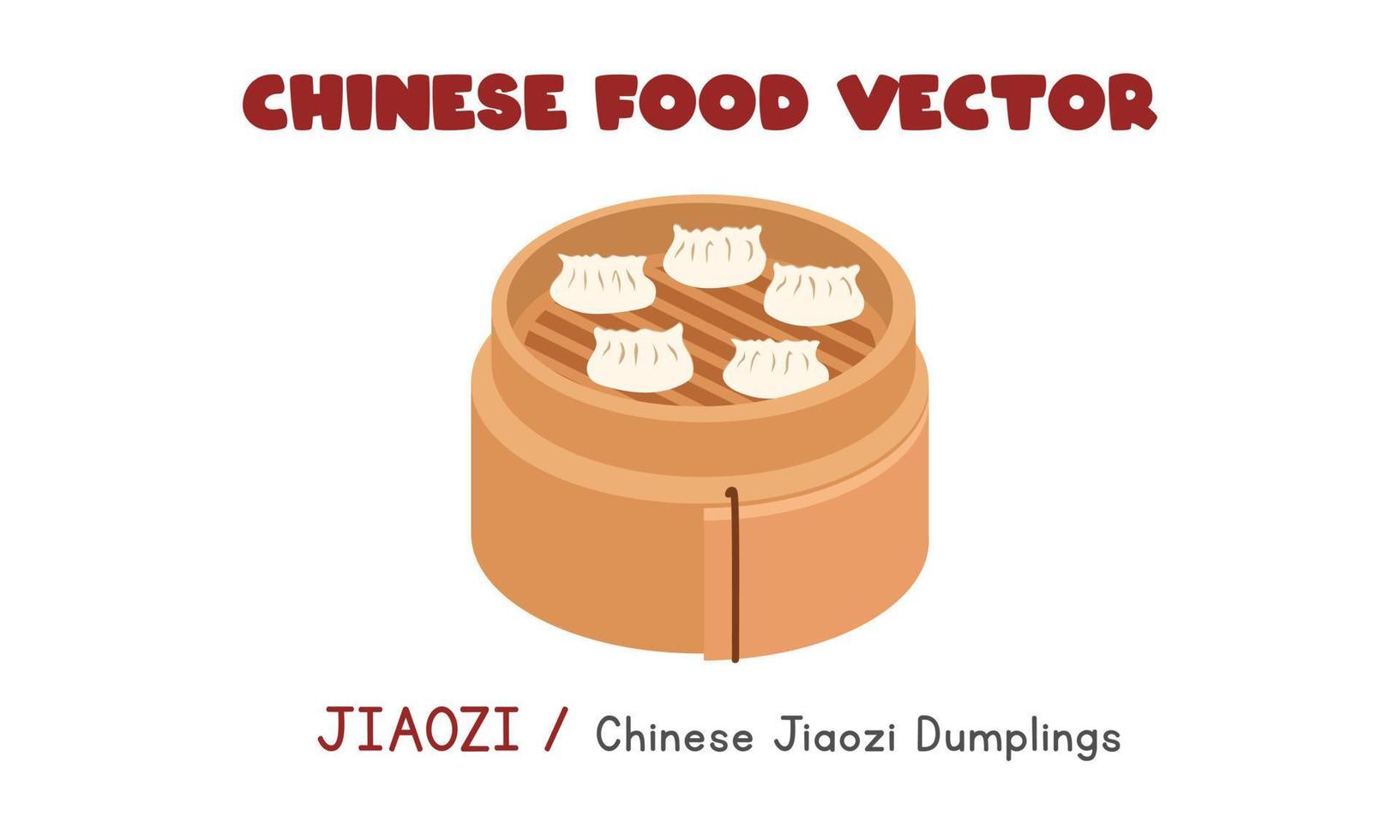 kinesisk Jiaozi - kinesisk Jiaozi klimpar i en bambu ångkokare platt vektor design illustration, ClipArt tecknad serie stil. asiatisk mat. kinesisk kök. kinesisk mat