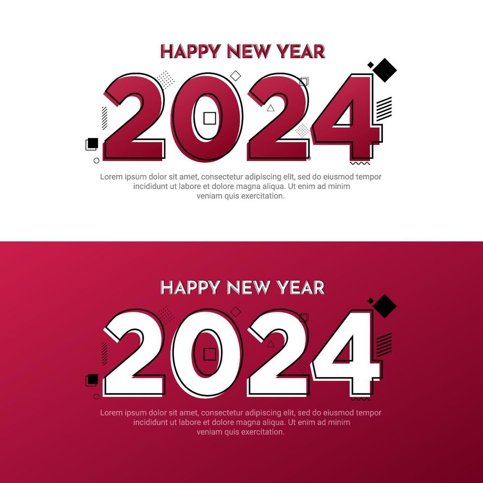 Lycklig ny år 2024 design bakgrund med memphis och geometrisk stil vektor