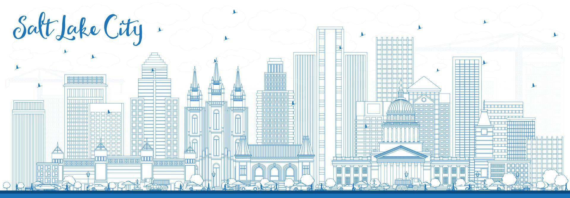 skizzieren Sie die Skyline von Salt Lake City mit blauen Gebäuden. vektor