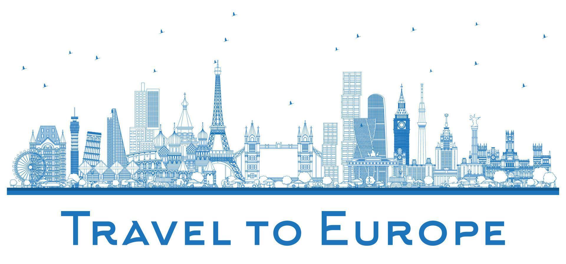 Skizzieren Sie berühmte Wahrzeichen in Europa. London, Paris, Moskau, Rom, Madrid. vektor