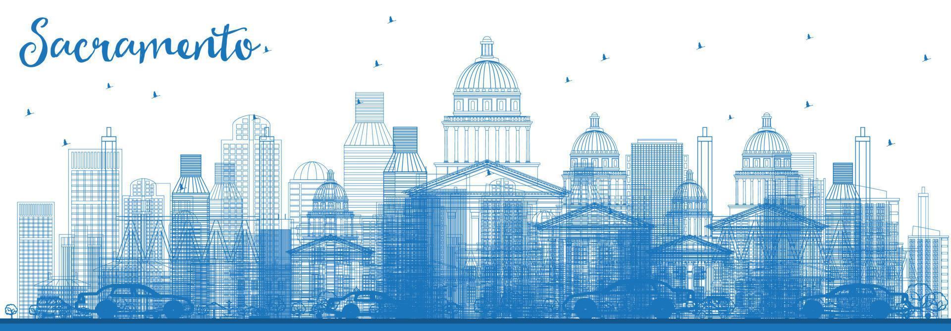 skissera Sacramentos skyline med blå byggnader. vektor