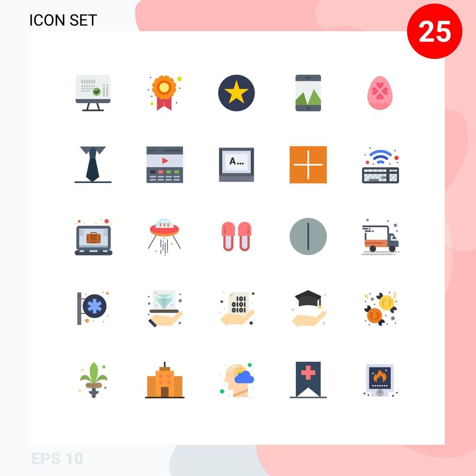 flacher farbsatz der mobilen schnittstelle von 25 piktogrammen von ostern liebe lieblingsei diagramm editierbare vektordesignelemente vektor