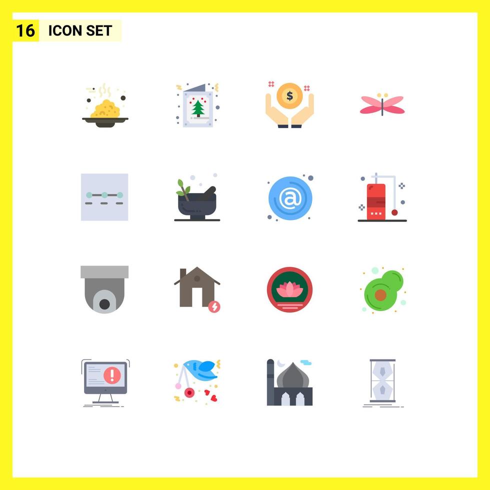 Stock Vektor Icon Pack mit 16 Linienzeichen und Symbolen für Frühlingsdrachen Einladung Libelle handbearbeitbares Paket kreativer Vektordesign-Elemente