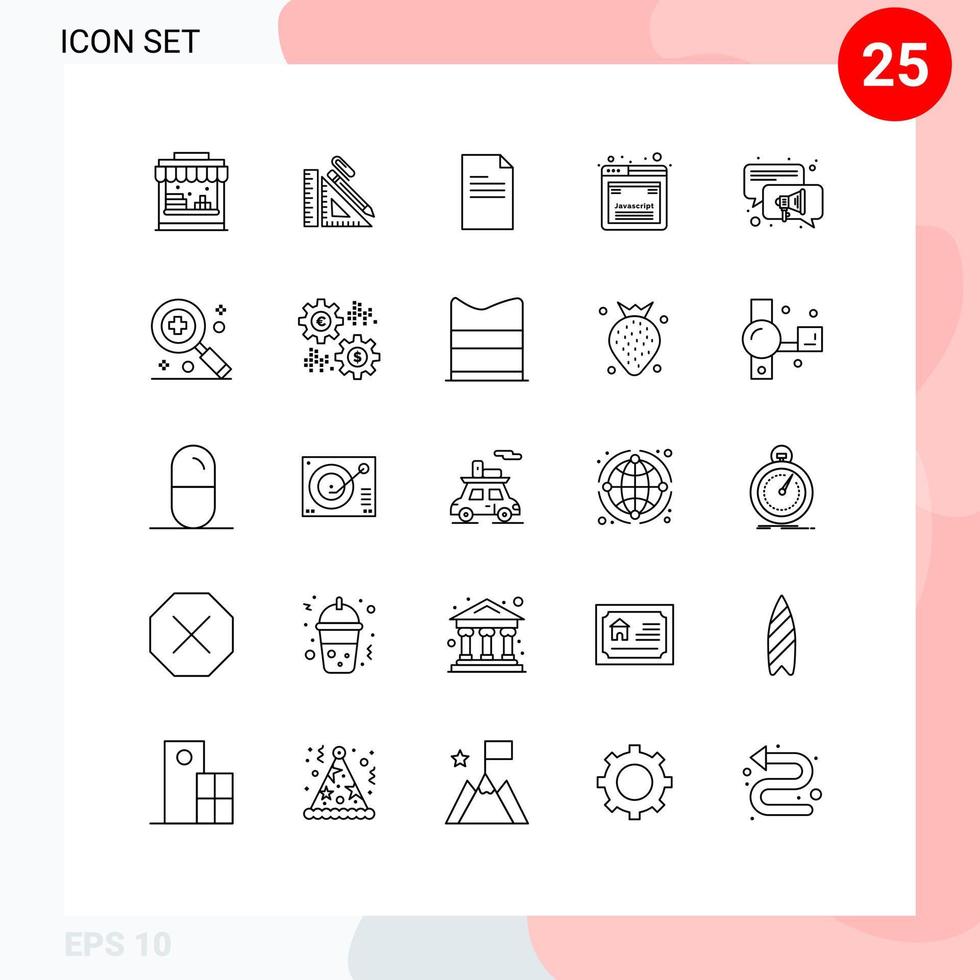 25 användare gränssnitt linje packa av modern tecken och symboler av konversation javaScript klämma utveckling Rapportera redigerbar vektor design element