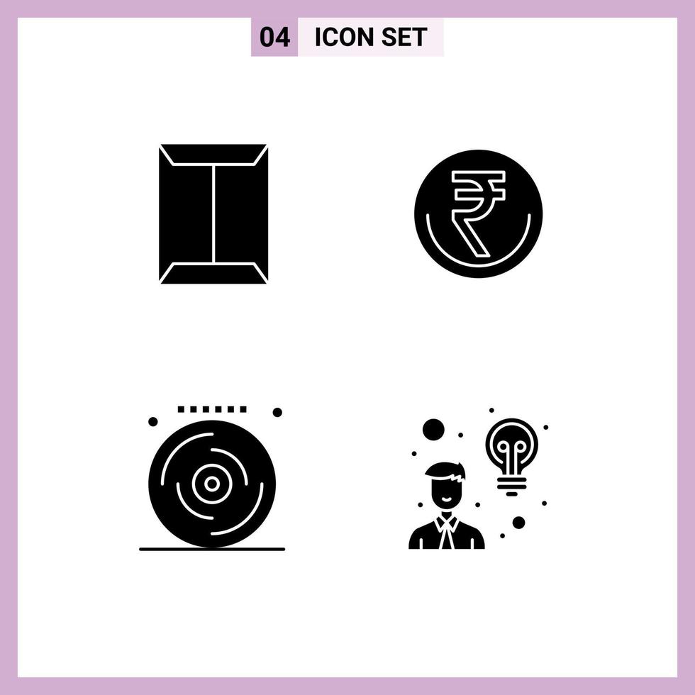 4 användare gränssnitt fast glyf packa av modern tecken och symboler av fönster inr garderob valuta handel redigerbar vektor design element