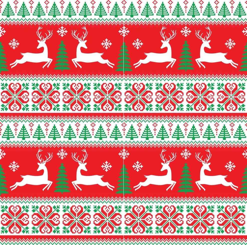 stickad, pixel jul och ny år mönster. ull stickning Tröja design. tapet omslag papper textil- skriva ut. eps 10 vektor