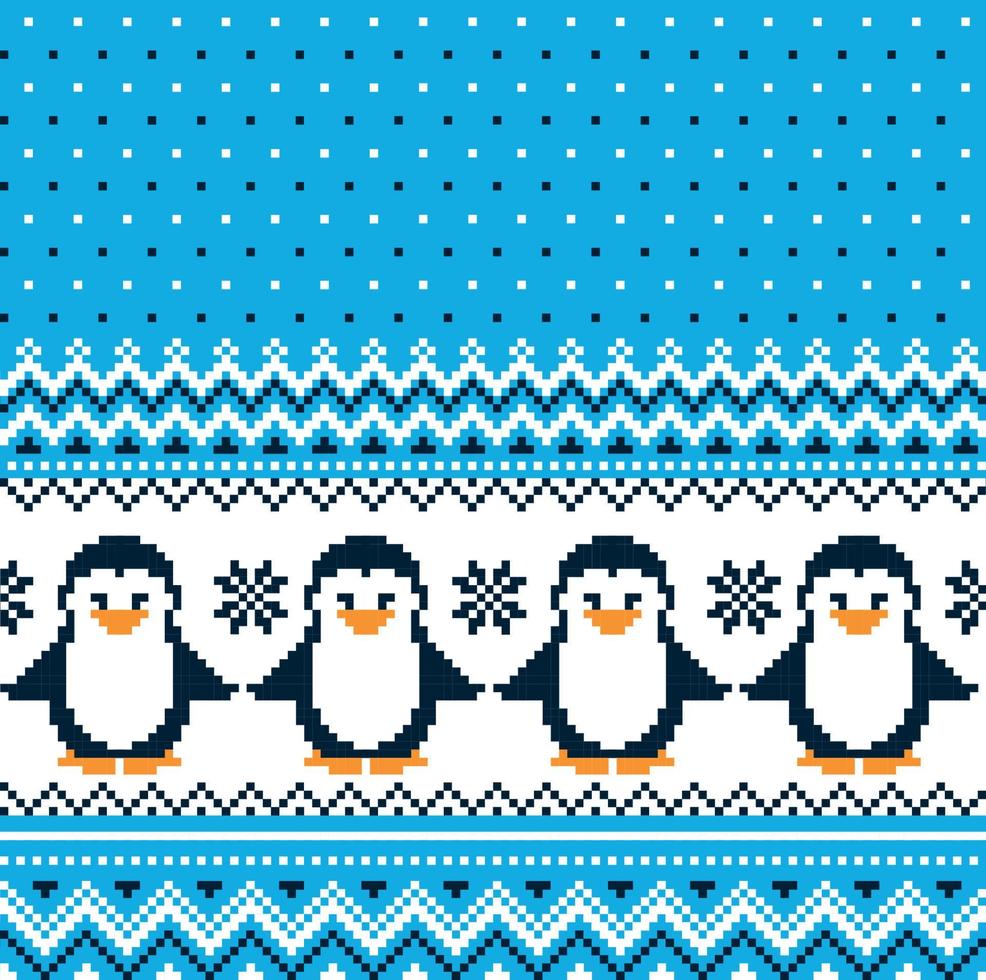 weihnachtsmusterpixel des neuen jahres mit pinguinvektorillustration vektor