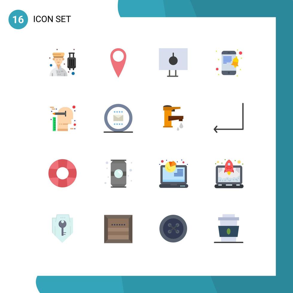 moderner Satz von 16 flachen Farben und Symbolen wie denkendes kreatives gesperrtes Smartphone mobil bearbeitbares Paket kreativer Vektordesignelemente vektor