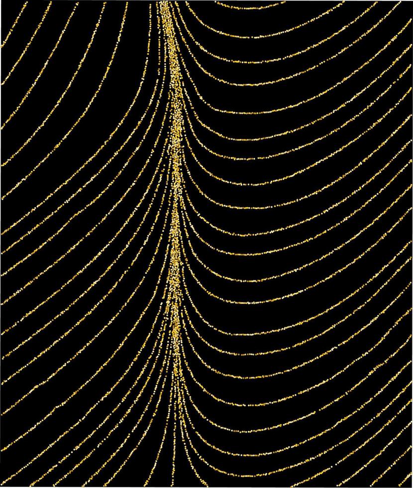 guld glitter kransar hängande bakgrund vektor illustration. gyllene damm element faller ner, flygande cirkel konfetti rader. premie gnistra prickar, runda glitter firande grafisk design.