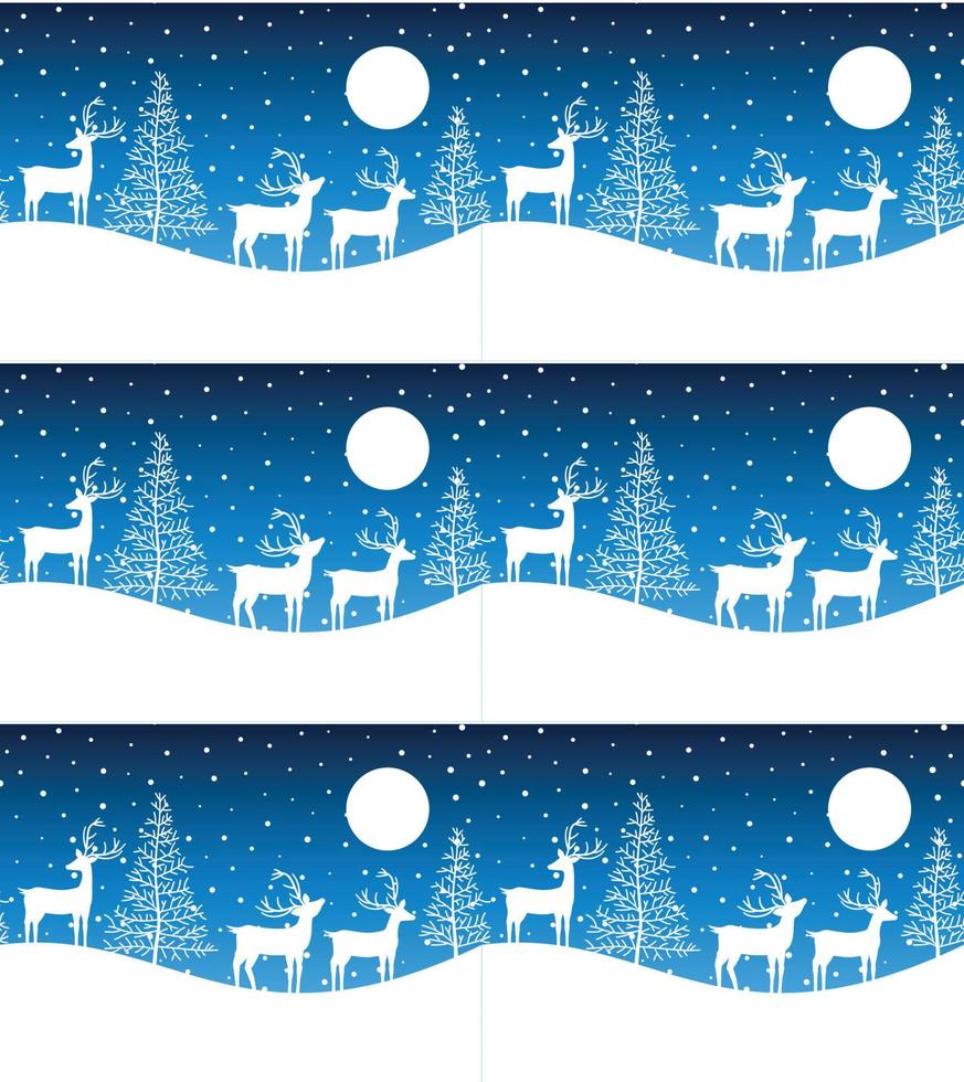 sömlös glad jul mönster med hjortar, vinter- abstraktion. skog bakgrund. ändlös horisontell baner med renar i snö. hand dragen papper dekorativ element, vektor illustration.