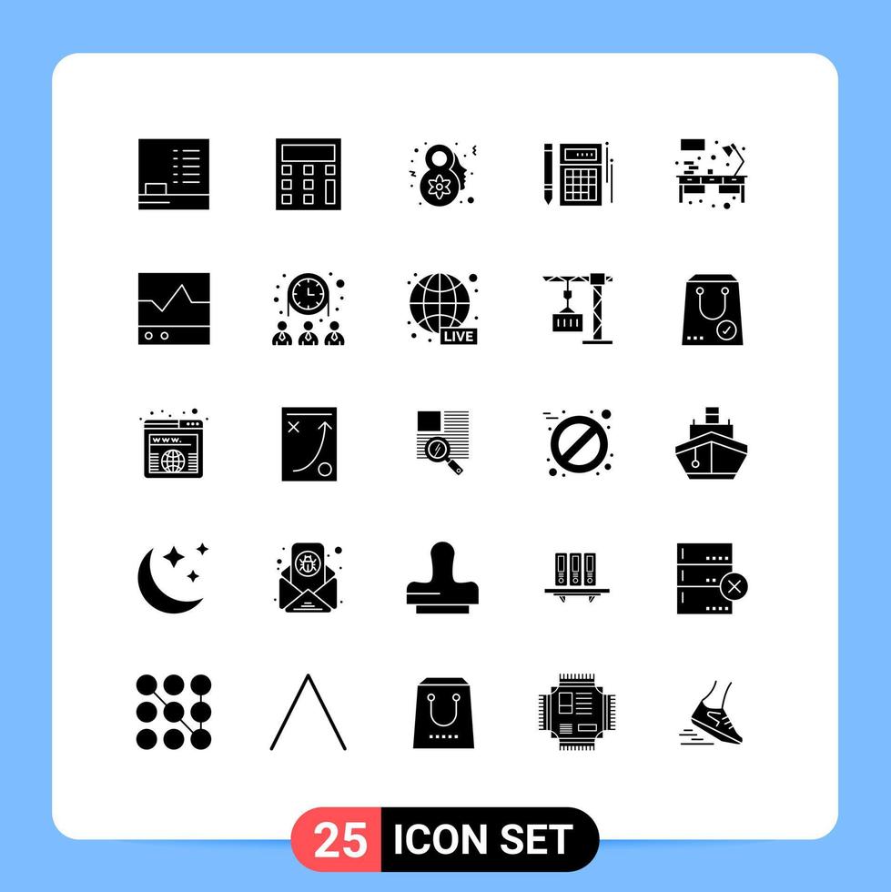stock vektor ikon packa av 25 linje tecken och symboler för enheter tabell budget kontor matematik redigerbar vektor design element