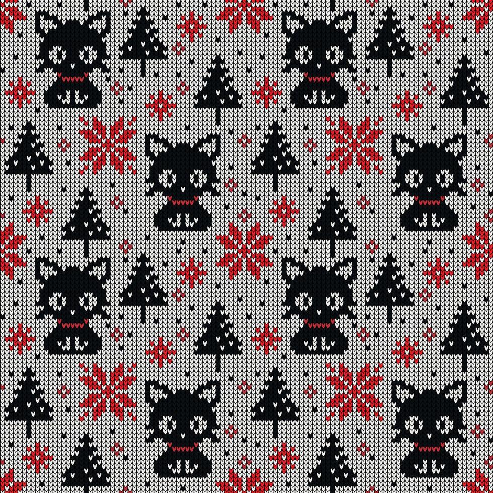 gestricktes weihnachts- und neujahrsmuster bei katzen. Wollstrickpullover-Design. Tapete Packpapier Textildruck. Folge 10 vektor