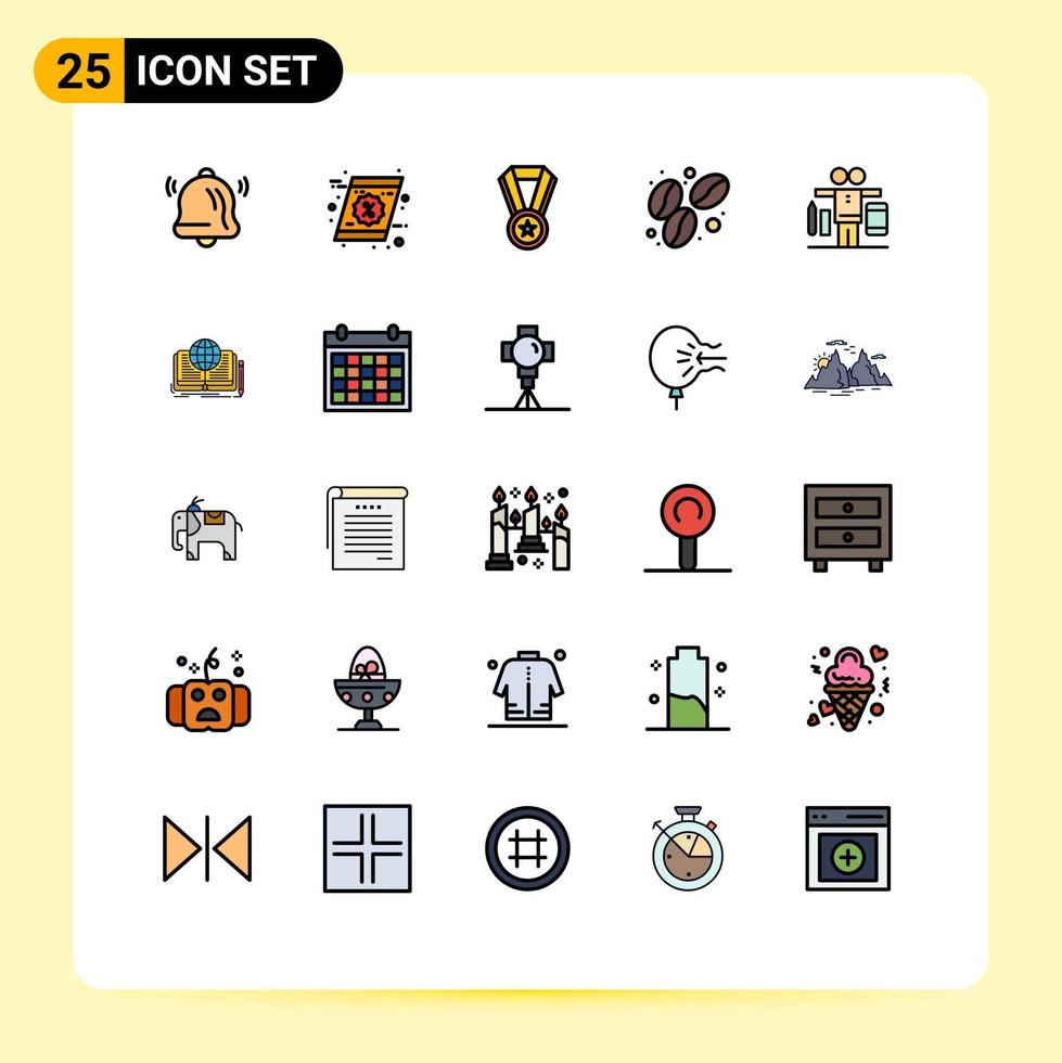 uppsättning av 25 modern ui ikoner symboler tecken för skrivning spela utbildning liv mat redigerbar vektor design element