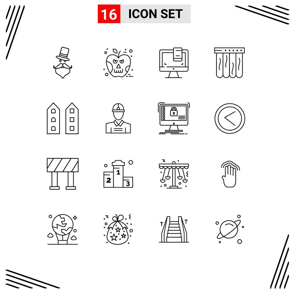 universell ikon symboler grupp av 16 modern konturer av hus sommar skalle slå samman skärm redigerbar vektor design element