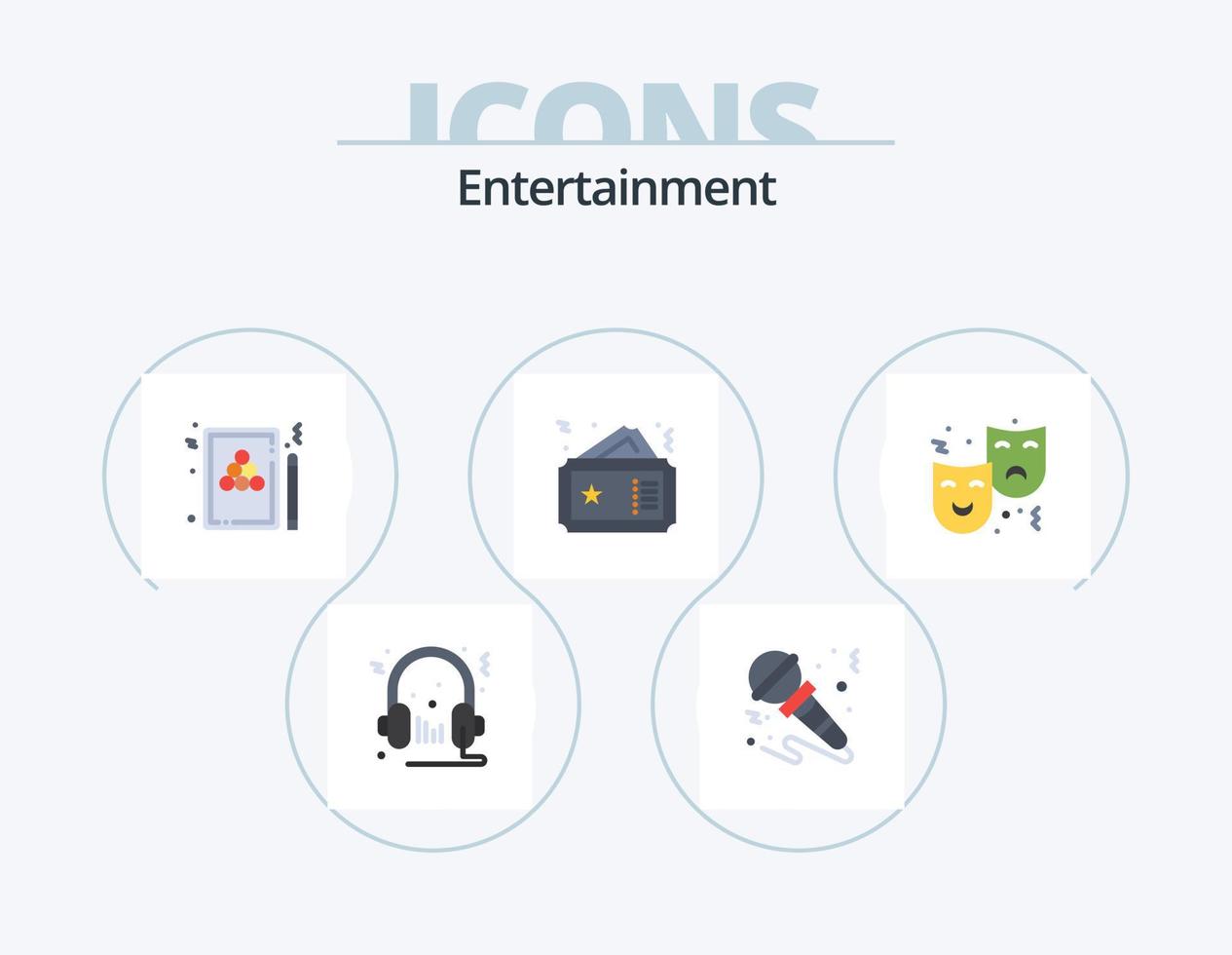 Entertainment Flat Icon Pack 5 Icon-Design. Coupon. Fahrkarte. Musik. Spiel. Schwimmbad vektor