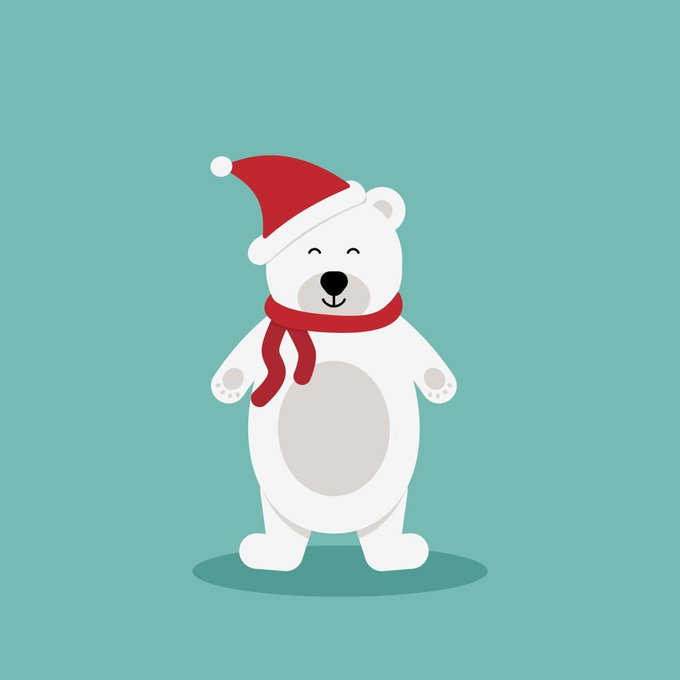 Eisbär mit rotem Schal. Vektor süßer Cartoon charcter.chrismas concept.perfect für Weihnachts- und Neujahrsgrußkarte esp10