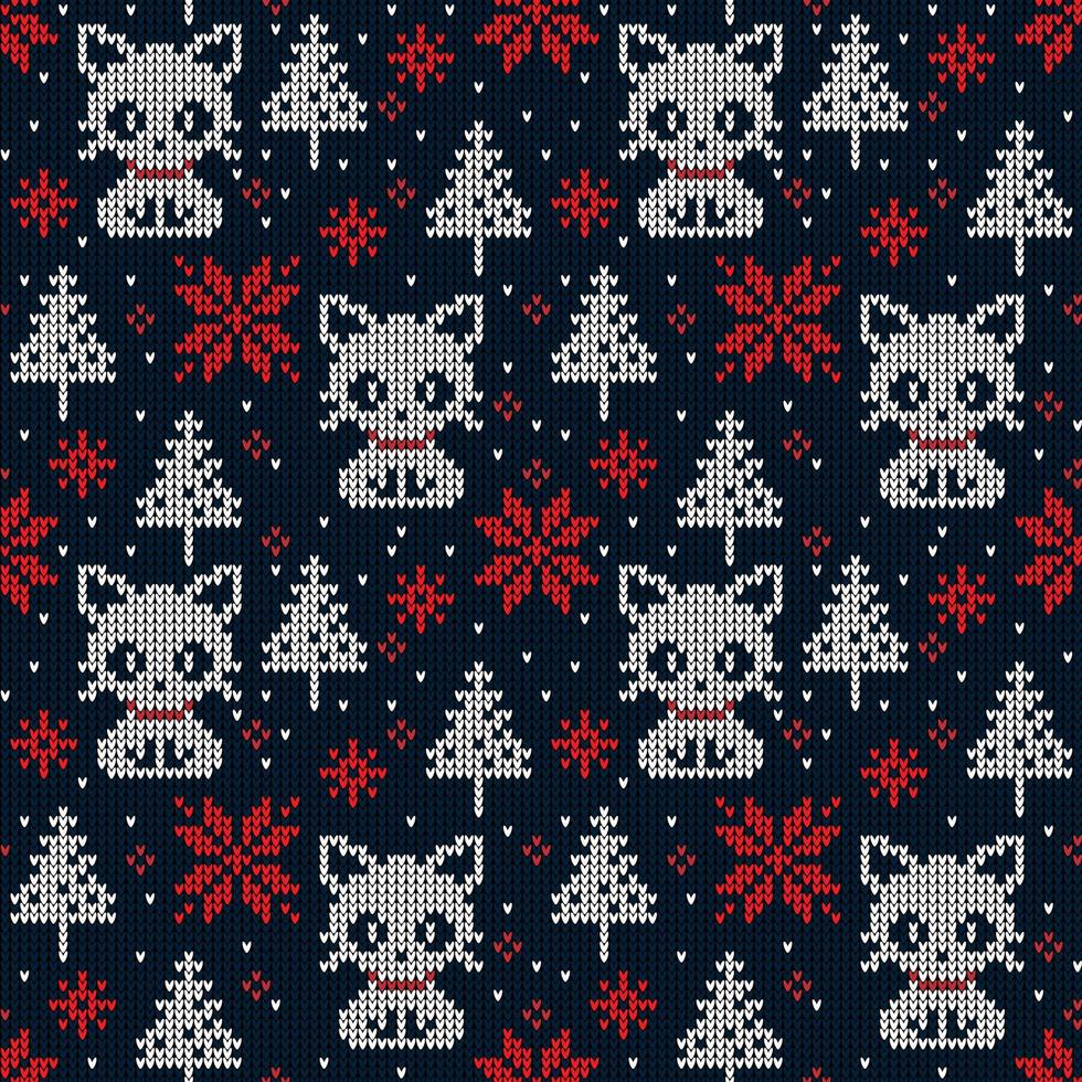 gestricktes weihnachts- und neujahrsmuster bei katzen. Wollstrickpullover-Design. Tapete Packpapier Textildruck. Folge 10 vektor