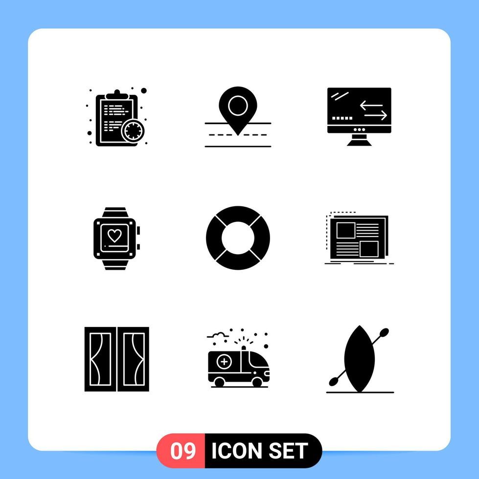 moderner Satz von 9 soliden Glyphen und Symbolen wie Feiertagshochzeitswolkenherz-Handuhr editierbare Vektordesignelemente vektor