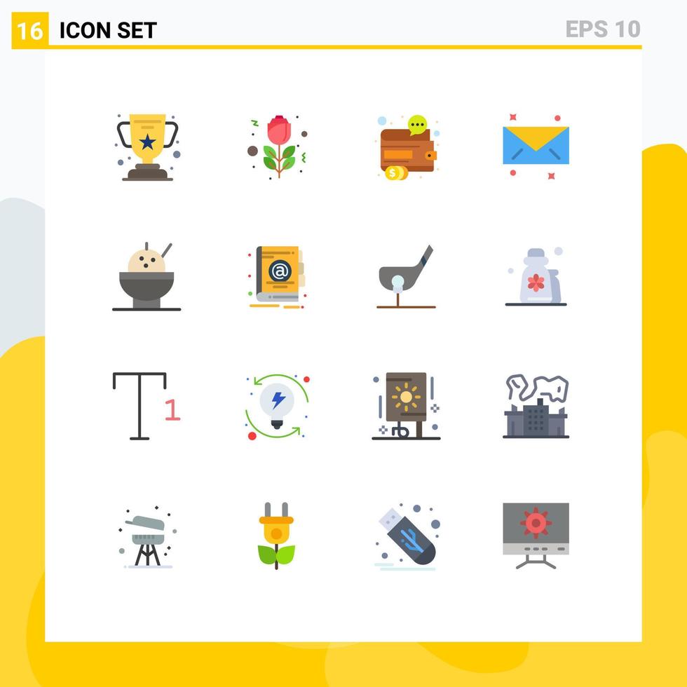 16 flaches Farbkonzept für mobile Websites und Apps Adressschüssel Finanzen E-Mail-Nachricht editierbares Paket kreativer Vektordesign-Elemente vektor