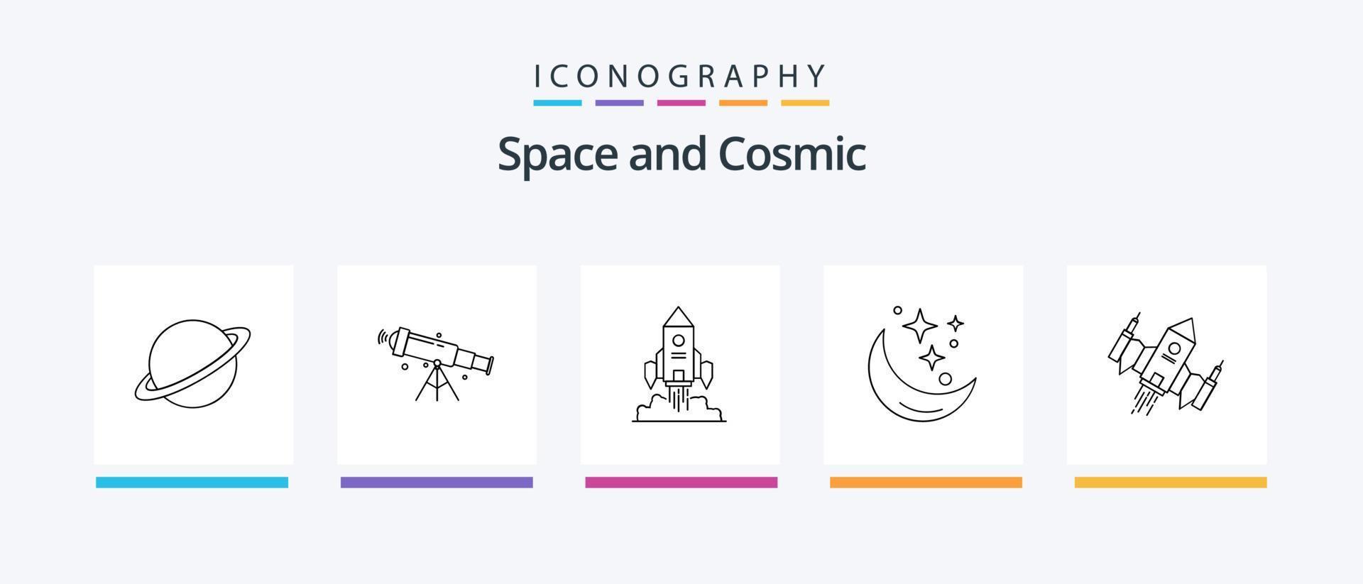 Space Line 5 Icon Pack inklusive Leerzeichen. Geographie. Meteor. Welt. Erde. kreatives Symboldesign vektor