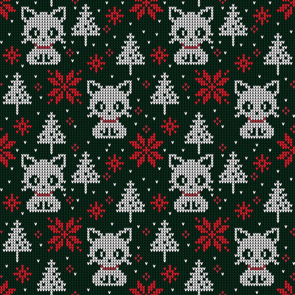 stickat jul och ny år mönster i katter. ull stickning Tröja design. tapet omslag papper textil- skriva ut. eps 10 vektor