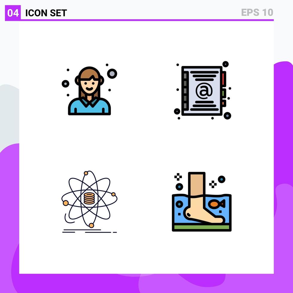 universell ikon symboler grupp av 4 modern fylld linje platt färger av avatar data kvinna bok forskning redigerbar vektor design element