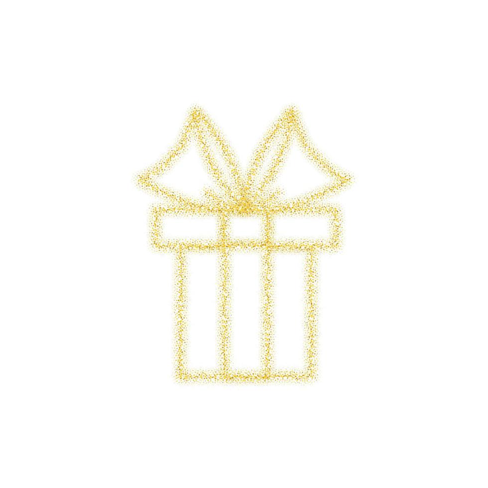 jul gyllene gåva dekoration av guld glitter lysande pärlar på vit transparent bakgrund. vektor glittrande glans gåva för jul eller ny år design mall