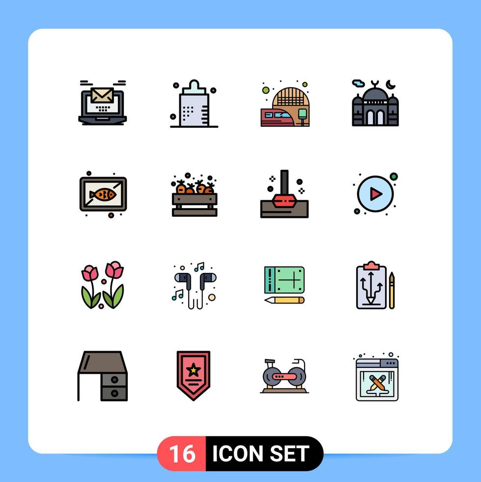 användare gränssnitt packa av 16 grundläggande platt Färg fylld rader av måne masjid kondition moské förorts redigerbar kreativ vektor design element