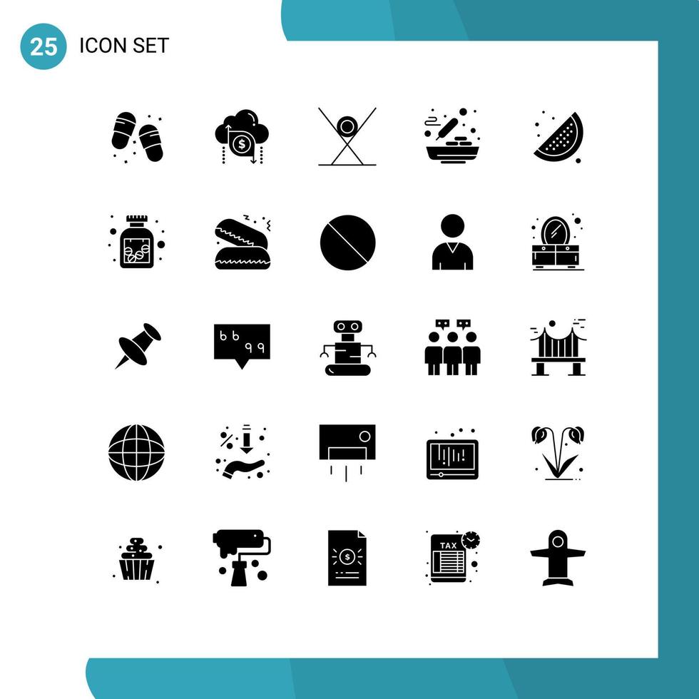 grupp av 25 fast glyfer tecken och symboler för soppa kinesisk mat pengar skål kök redigerbar vektor design element