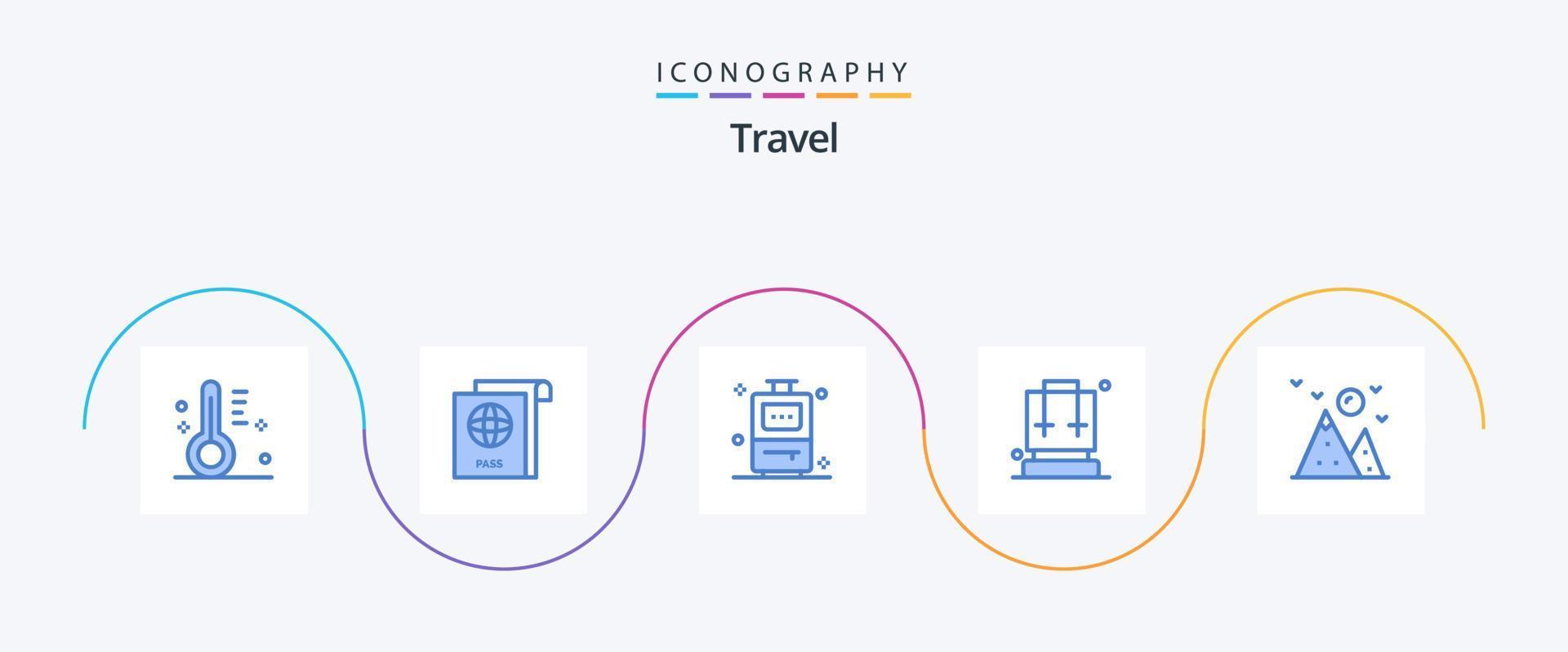 resa blå 5 ikon packa Inklusive berg. kulle. resa. vandring. camping vektor